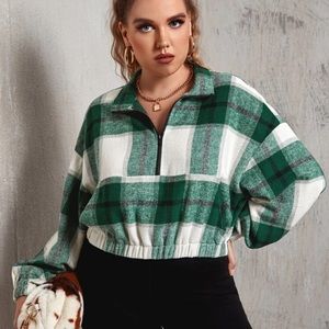 SHEIN plus zipper half placket plaid sweatshirt